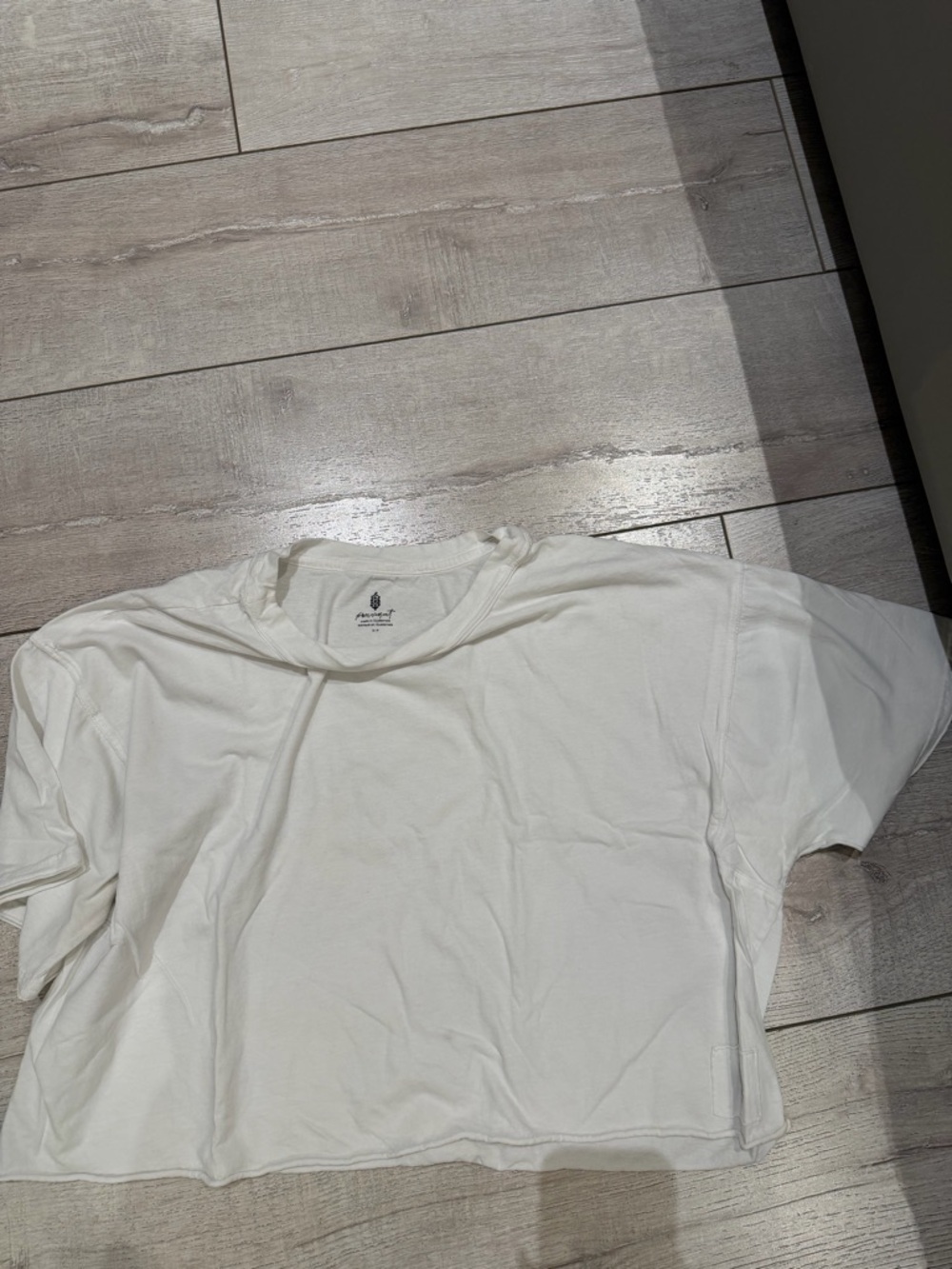 Free People Cream Cropped Crew Tee